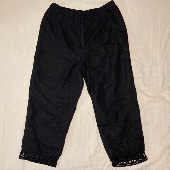 Midnight Velvet Brand Rayon Blend Black Cropped Pants with Lace Trim - Picture 1 of 11